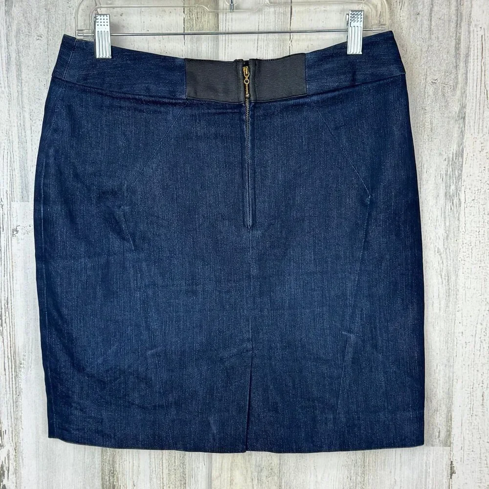 Anthropologie Leifsdottir Mini Blue Denim Pencil Skirt 100% Silk Lining Size 6